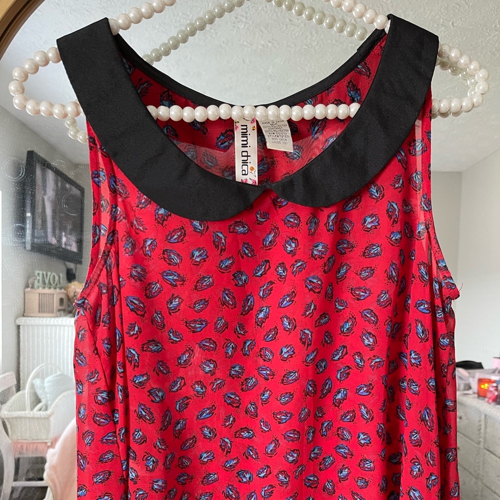 Red Blouse with Collar Detail